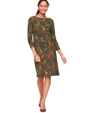 Talbots Cotton Equestrian Print Shift Dress Button Detail Sustainable Size M